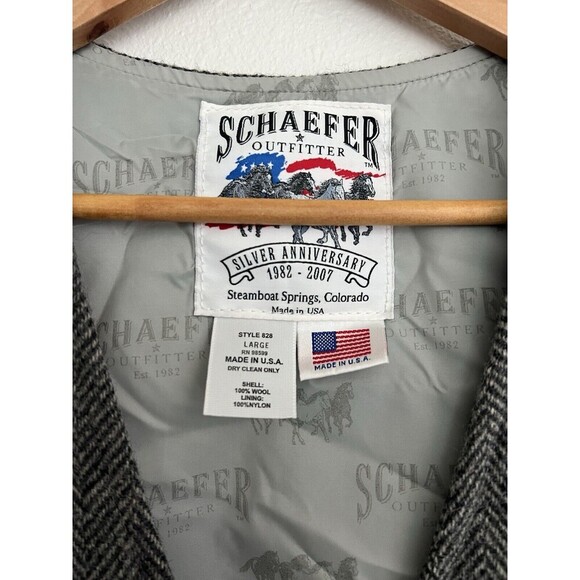 SCHAEFER Western Wool Vest Size Large Gray Herringbone McClure Style 707 USA - Picture 6 of 6